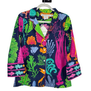 Gretchen Scott Womens Pajama Top Size XS Ocean Coral Fish Colorful NWT